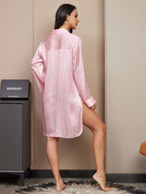 [Rosa] SilkSilky-SE Long Sleeve Notch Collar Dam Sömnskjorta 002