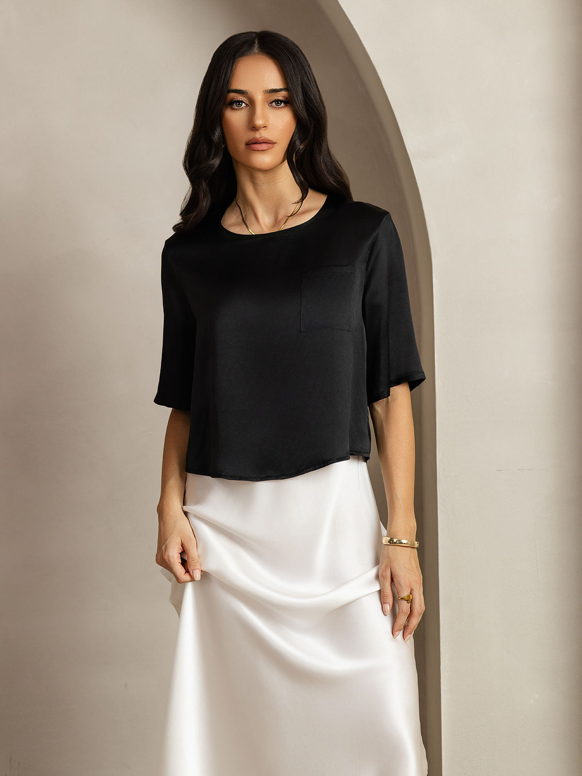 [Svart] SilkSilky-SE Rent Silke Womens T-Shirt 004