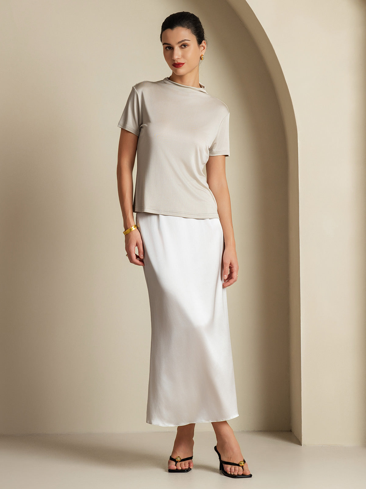 [Ljusgrå] SilkSilky-SE 19Momme Silke Skirt 007