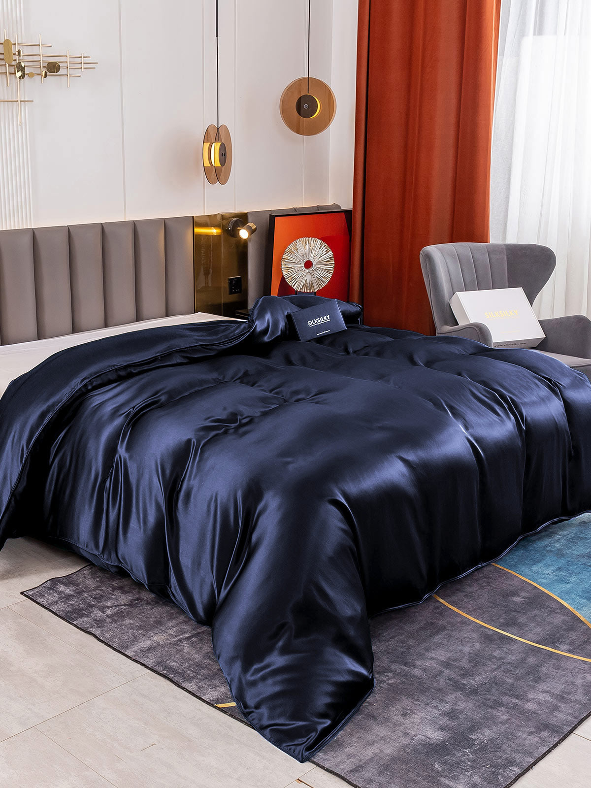 [Mörkblå] SilkSilky-SE 19Momme Rent Silke Duvet Cover 001