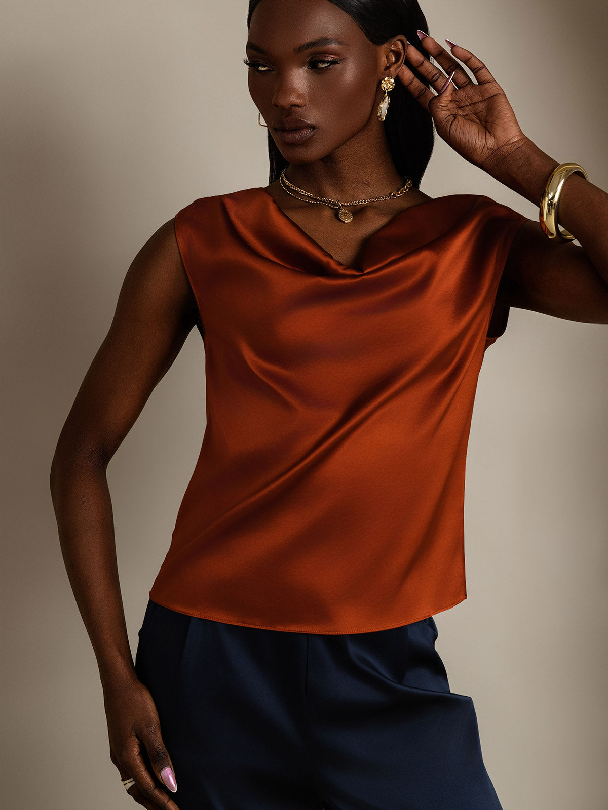 [Kola] SilkSilky-SE 19Momme Silke Ärmlös Womens T-Shirt 006