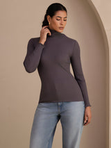 [Mörkgrå] SilkSilky-SE Long Sleeve Turtle Neck Dam T-Shirt 003