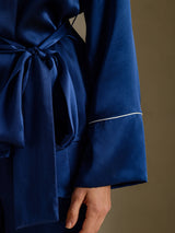 [Mörkblå] SilkSilky-SE Long Sleeve Shawl Collar Dam Pyjama 004