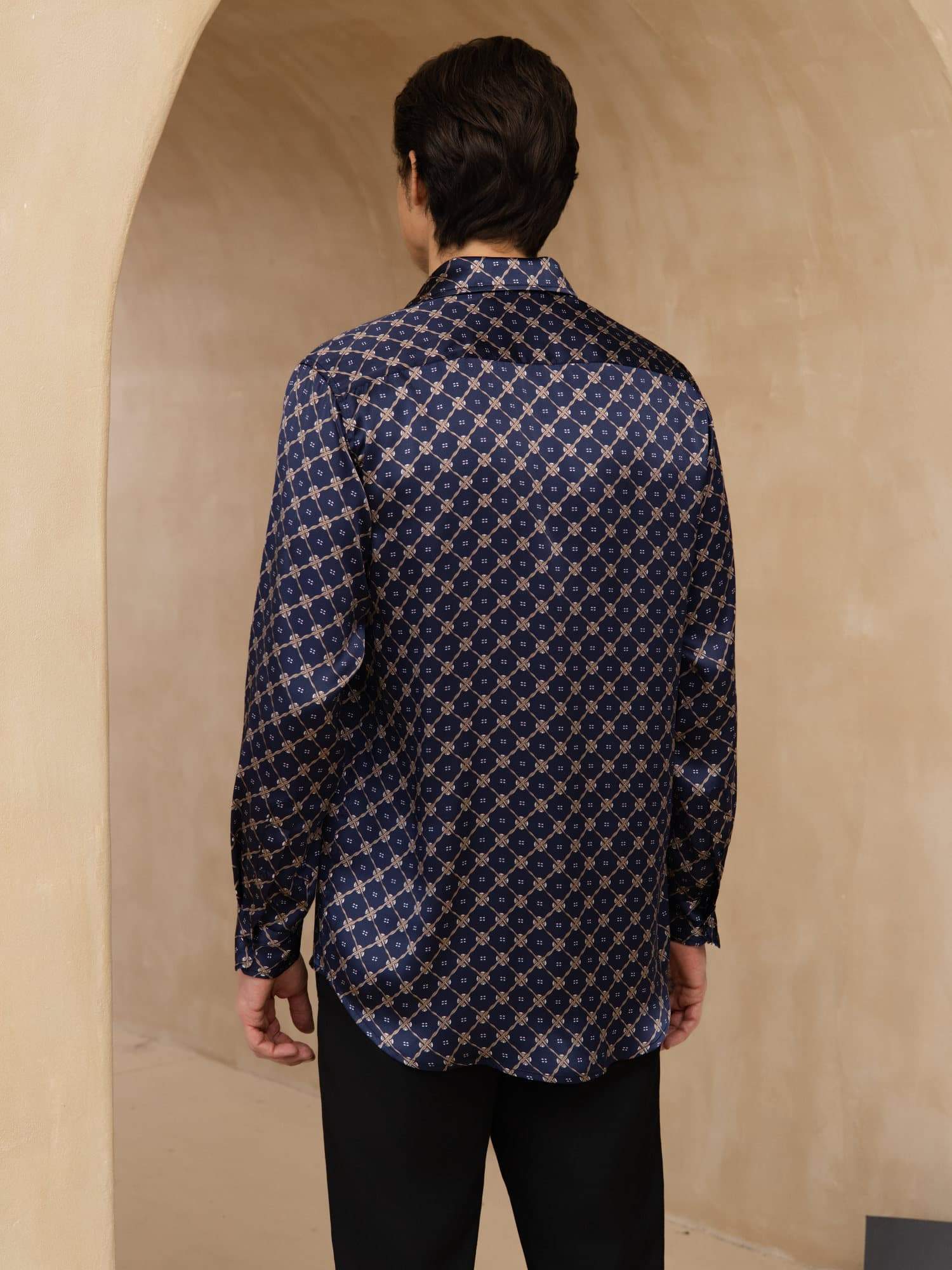 [Marin Kedja] SilkSilky-SE Lång Ärm Slagkrage Herrskjorta 002