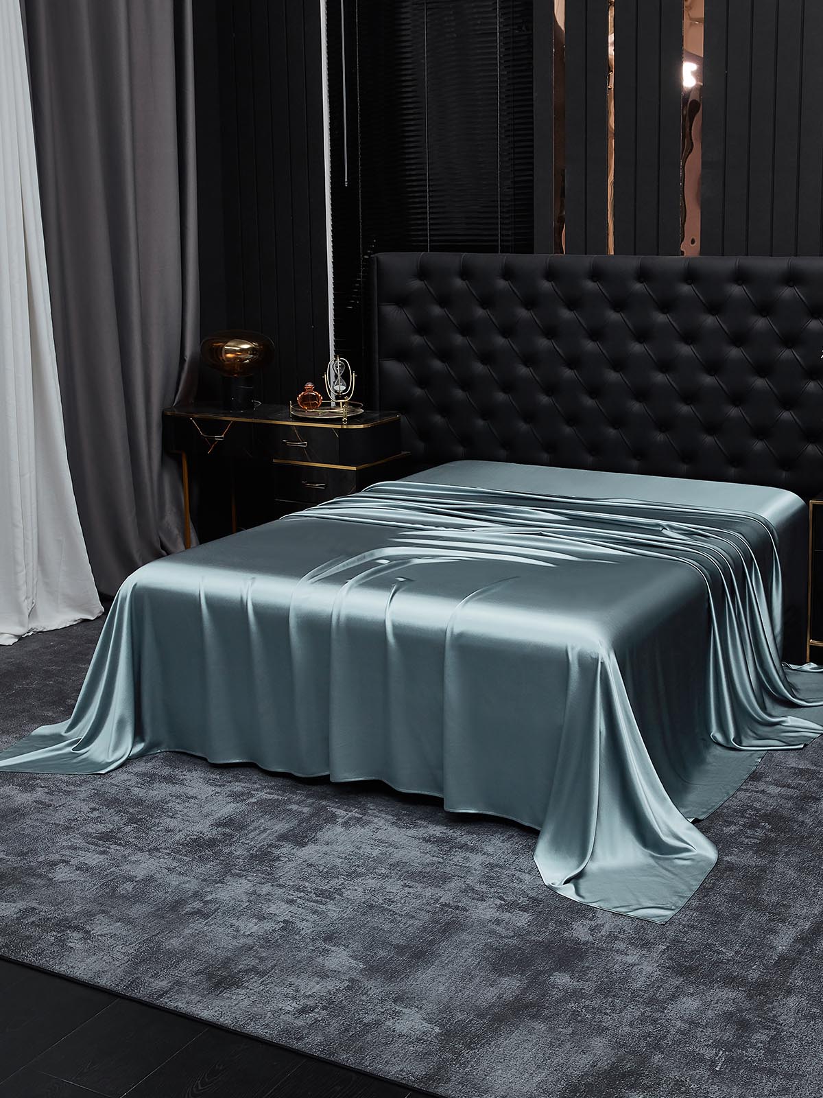 [Gråblå] SilkSilky-SE 19Momme Rent Silke Sheet 001