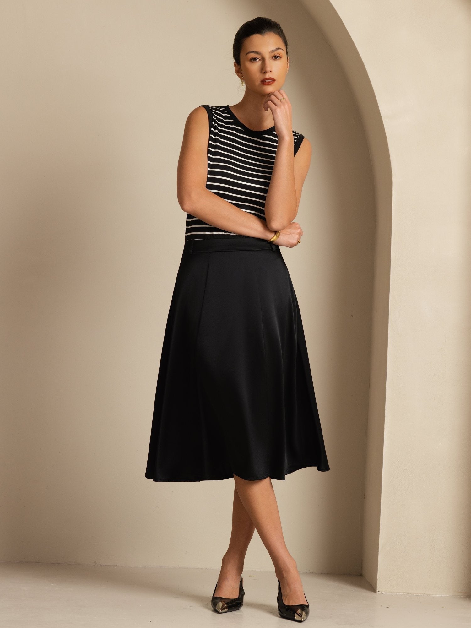 [Svart] SilkSilky-SE 19Momme Silke Skirt 006