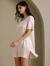 [Beige] SilkSilky-SE Half Sleeve V Neck Nattlinne 001