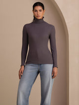 [Mörkgrå] SilkSilky-SE Long Sleeve Turtle Neck Dam T-Shirt 004