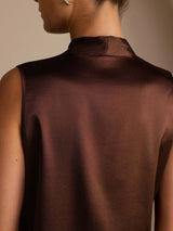 [Mörk Choklad] SilkSilky-SE Sleeveless Tie Neck Cami Toppar 005