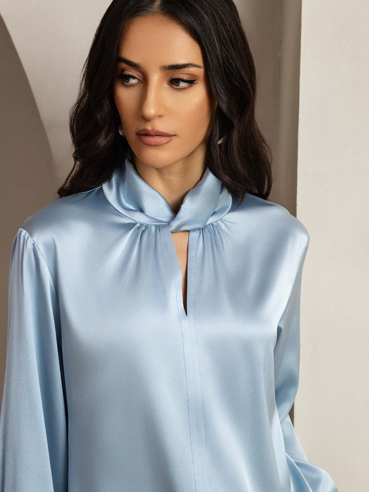 [Gråblå] SilkSilky-SE 19Momme Silke Womens Shirt 003