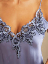[Stålblå] SilkSilky-SE Spaghetti Strap V Neck Nattlinne 004