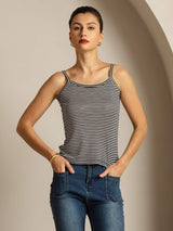 [Svart Rand] SilkSilky-SE Spaghetti Strap Square Neck Cami Toppar 006