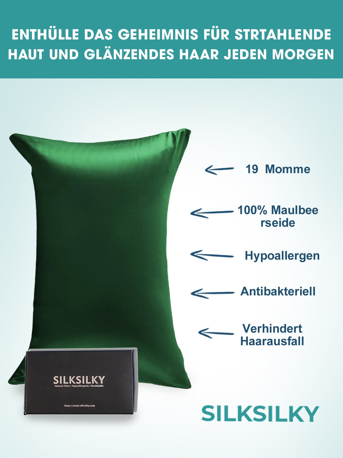 [Mörkgrön] SilkSilky-SE 19Momme Rent Silke Pillowcase 002