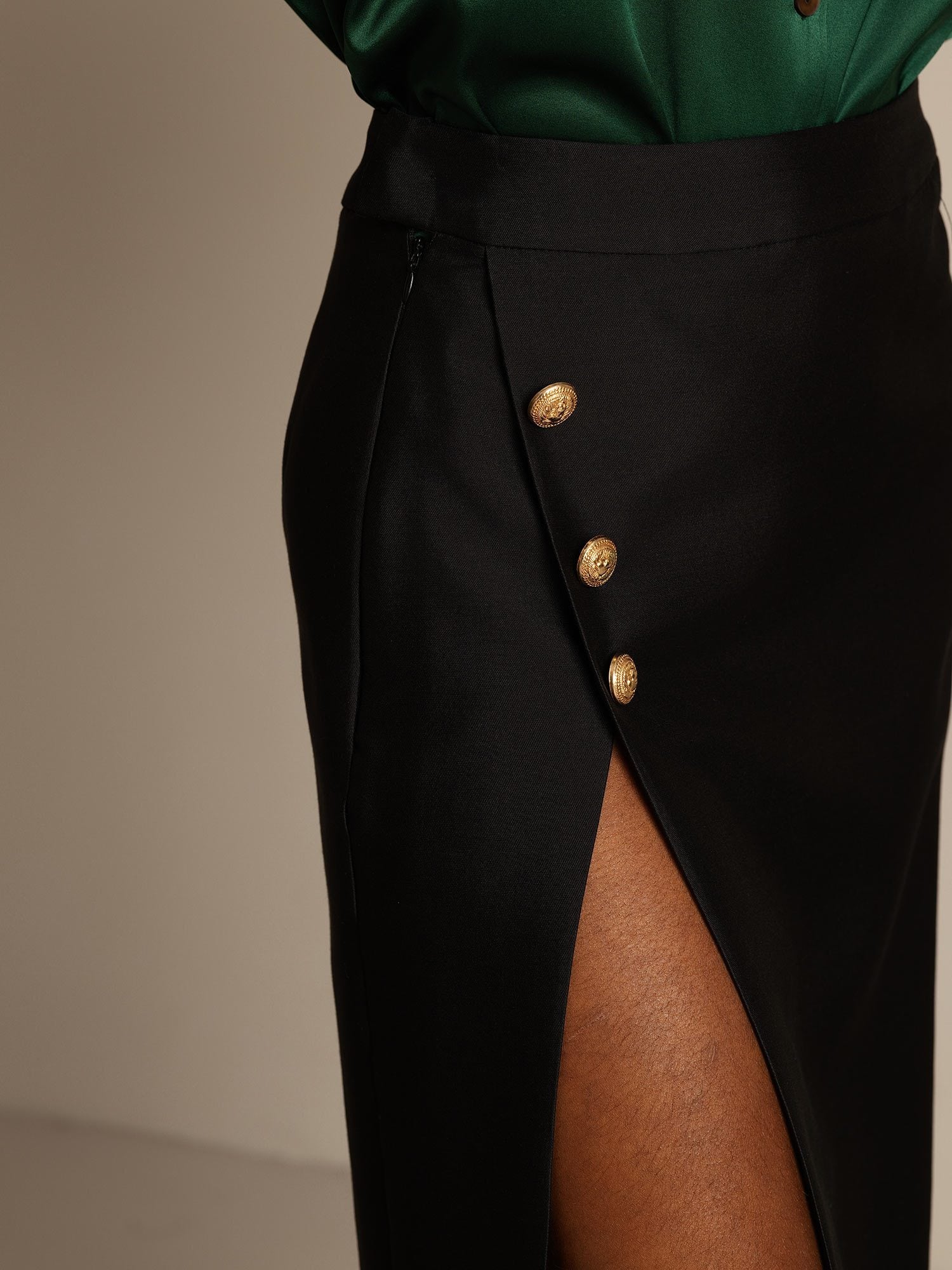 [Svart] SilkSilky-SE 32Momme Silk-Wool Blend Skirt 004,