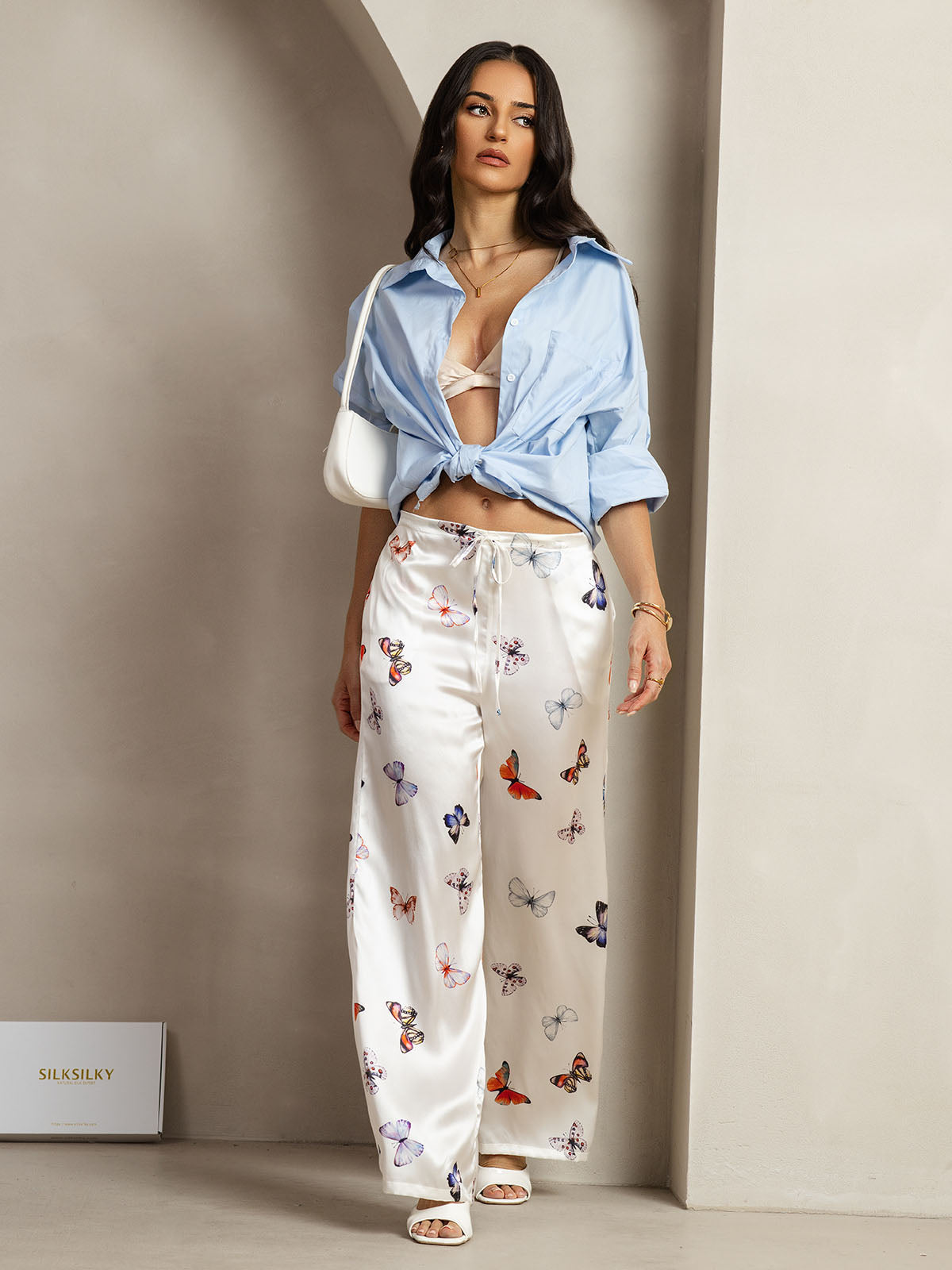 [Vit Fjäril] SilkSilky-SE 19Momme Silke Womens Pants 006