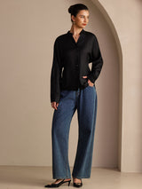 [Svart] SilkSilky-SE Long Sleeve Blouse 006