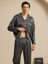 [Svart Ginkgo] SilkSilky-SE 19Momme Lång Ärm Herr Pyjama 004