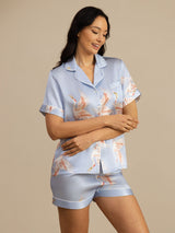 [Ljusblå] SilkSilky-SE Short Sleeve Lapel Collar Dam Pyjama 003