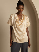 [Champagne] SilkSilky-SE Short Sleeve Cowl Neck Damblusar 001