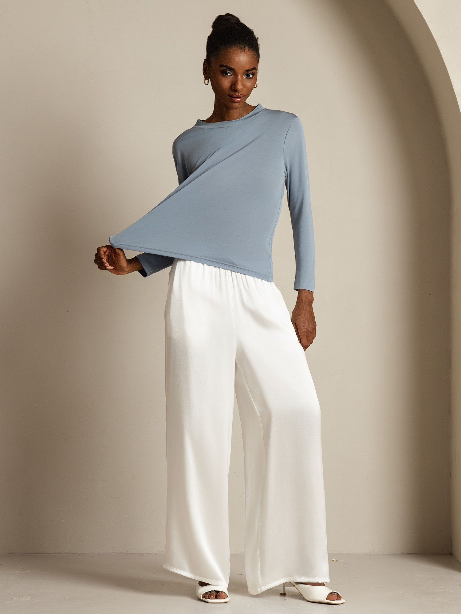 [Gråblå] SilkSilky-SE Rent Silke Womens T-Shirt 008