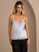 [Gråblå] SilkSilky-SE Spaghetti Strap V Neck Cami Toppar 003