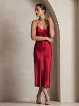 [Vin] SilkSilky-SE Spaghetti Strap V Neck Klänning 006