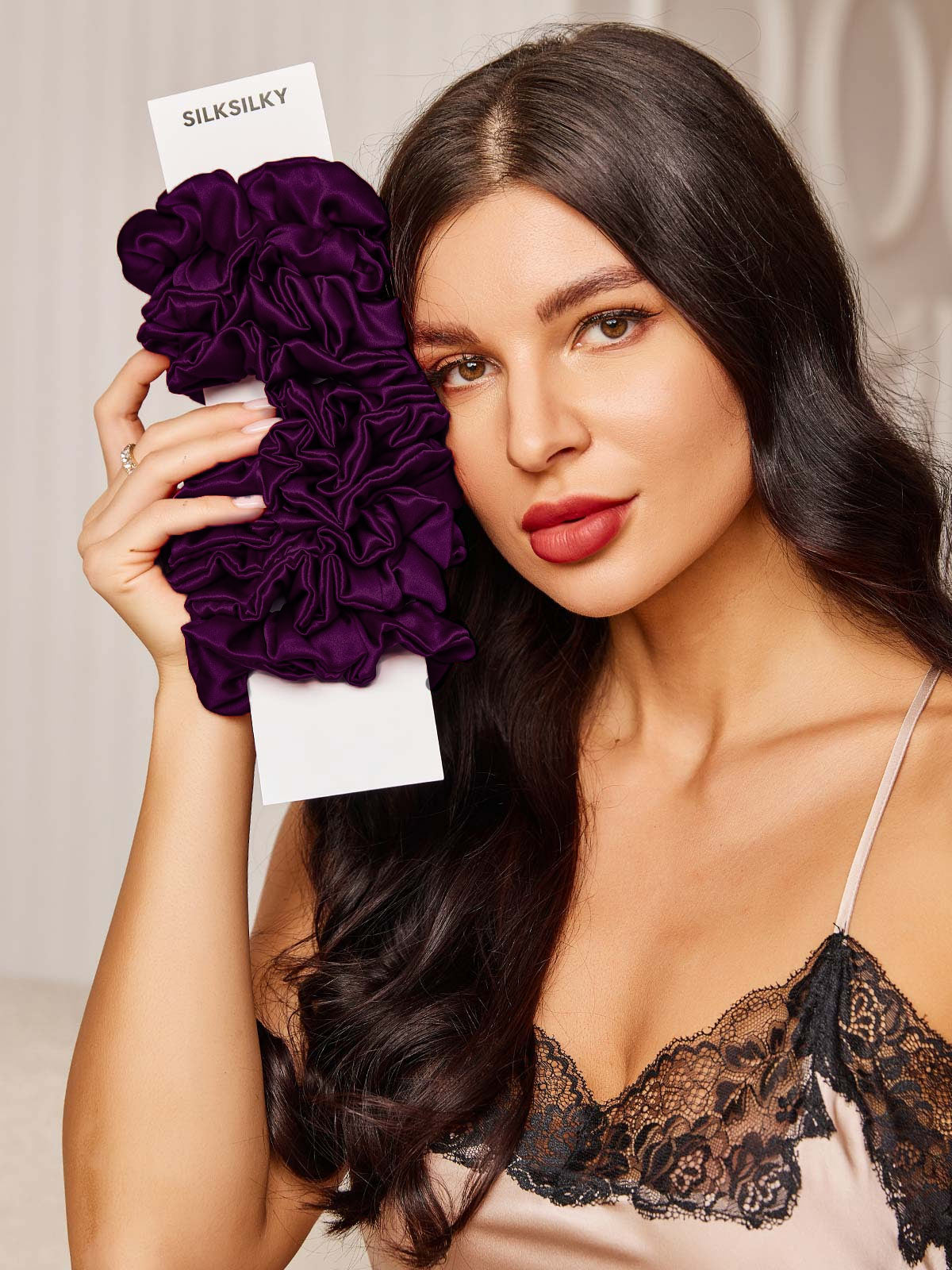 [Mörklila] SilkSilky-SE 19Momme Rent Silke Scrunchie 002