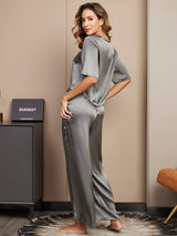 [Mörkgrå] SilkSilky-SE Half Sleeve Round Neck Dam Pyjama 002
