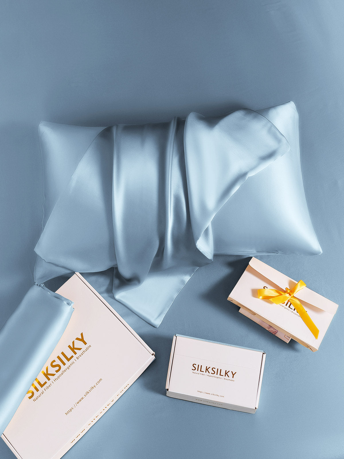 [Ljusblå] SilkSilky-SE 19Momme Rent Silke Pillowcase 006