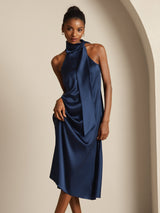 [Mörkblå] SilkSilky-SE Sleeveless Halter Klänning 006