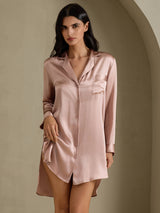 [Toscana] SilkSilky-SE Long Sleeve Lapel Collar Dam Sömnskjorta 001