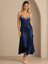 [Blå] SilkSilky-SE Spaghetti Strap V Neck Klänning 007