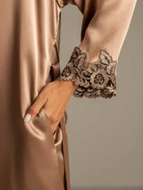 [Brun] SilkSilky-SE 3/4 Sleeve V Neck Dam Nattlinne&Morgonrock Set 005