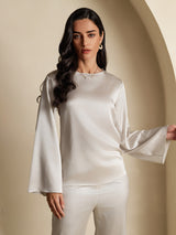 [Ljusgrå] SilkSilky-SE Long Sleeve Boat Neck Blus 001