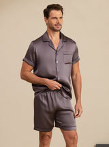 [Lila Grå] SilkSilky-SE Short Sleeve Lapel Collar Herr Pyjama 006
