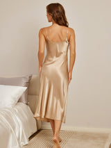 [Champagne] SilkSilky-SE Spaghetti Strap V Neck Nattlinne 003