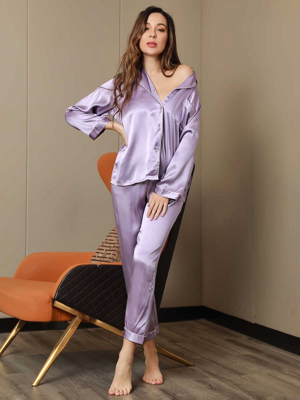 [Lavendel] SilkSilky-SE Rent Silke Womens Pajamas 004