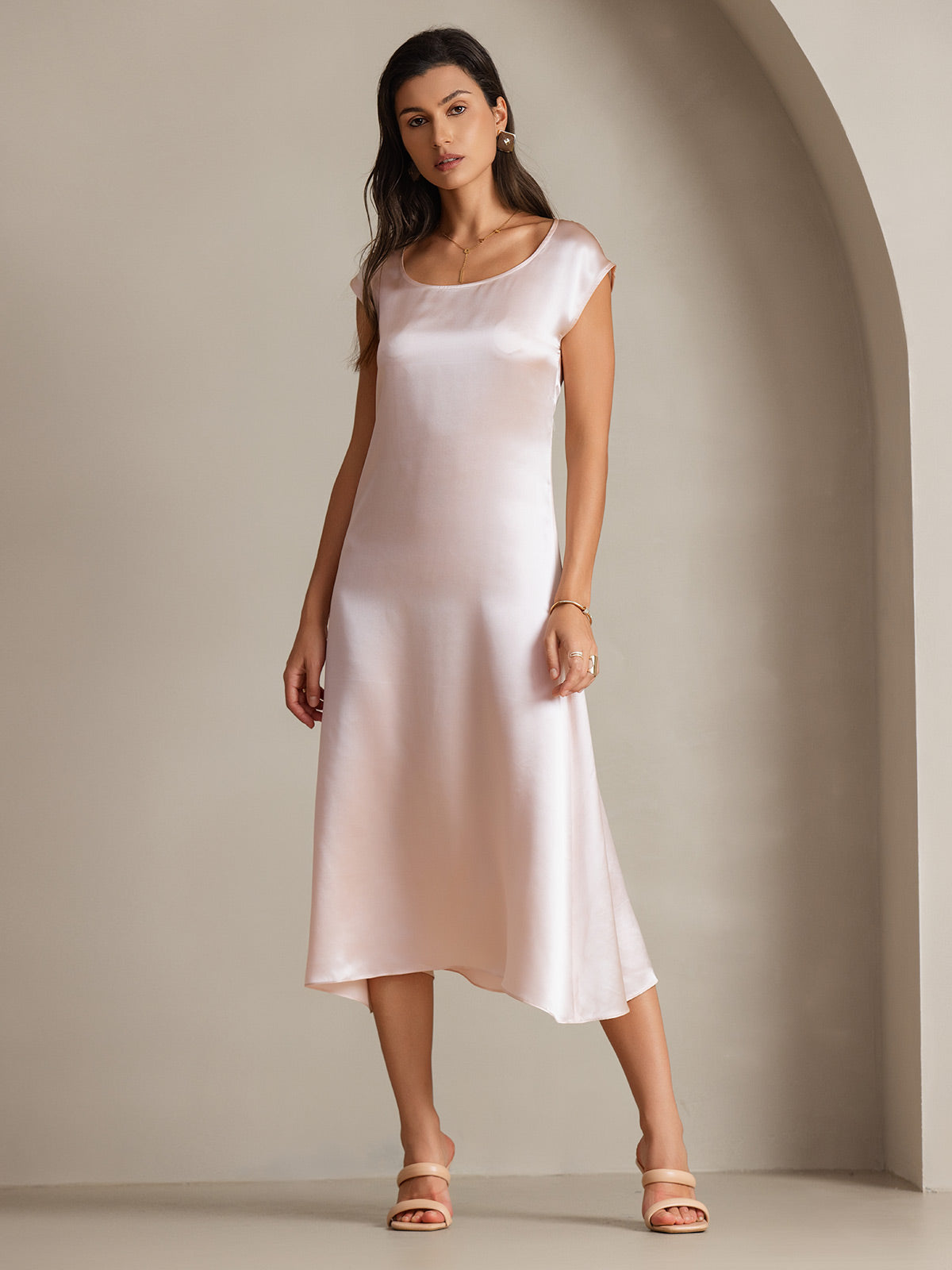 SilkSilky-SE 19Momme Silke Ärmlös Dress Rosa 006