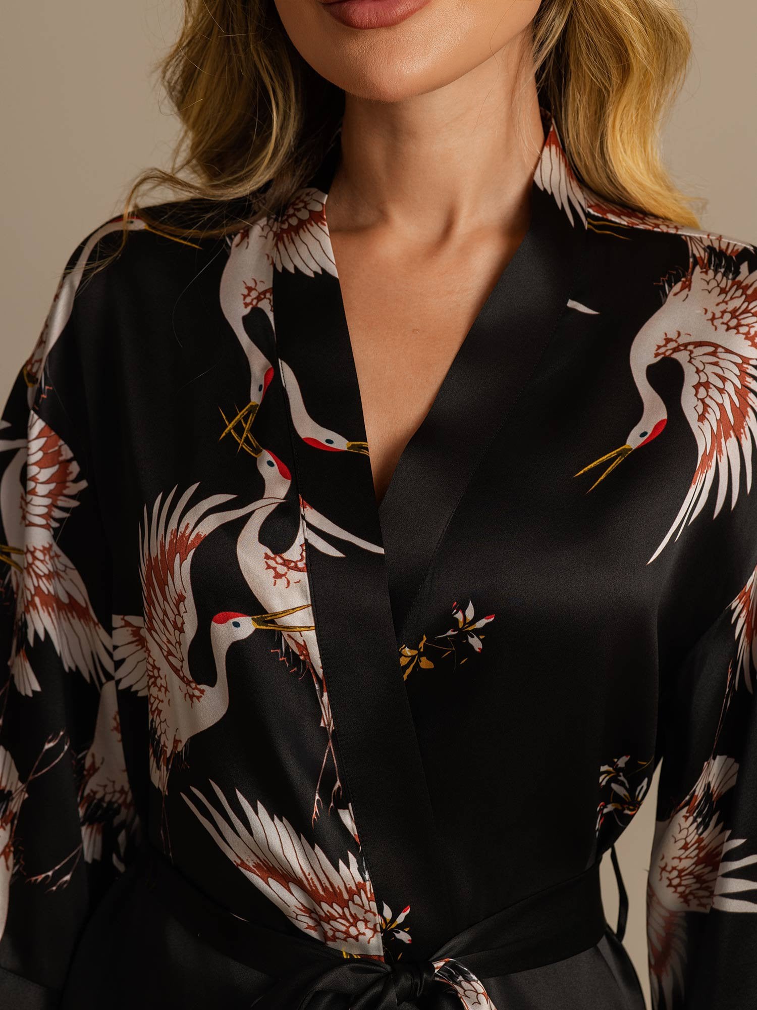 [Svart] SilkSilky-SE 19Momme Rent Silke Womens Robe 004