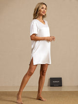[Vit] SilkSilky-SE Half Sleeve V Neck Nattlinne 006