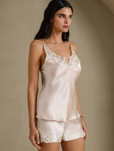 [Beige] SilkSilky-SE Spaghetti Strap V Neck Camisole Set 007