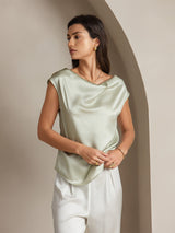 [Ljusgrön] SilkSilky-SE Kappärm Cowl Neck Dam T-Shirt 001