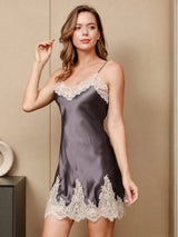 [Lila Grå] SilkSilky-SE 3/4 Sleeve V Neck Dam Nattlinne&Morgonrock Set 004