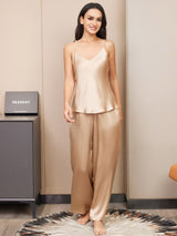 [Champagne] SilkSilky-SE Spaghetti Rem V Ringning Camisole Set 004