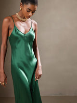 [Grön] SilkSilky-SE Spaghetti Strap V Neck Klänning 004