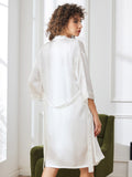 SilkSilky SE Rent Silke 3/4 Ärm Nightgown&Robe Set Vit 002