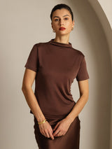 [Kaffe] SilkSilky-SE 100% Silk Jersey Short Sleeve Mock Neck Dam T-Shirt 008