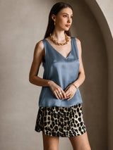 [Äkta Petrol] SilkSilky-SE Sleeveless V Neck Cami Toppar 001