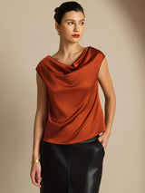[Kola] SilkSilky-SE Cap Sleeve Cowl Neck Dam T-Shirt 005
