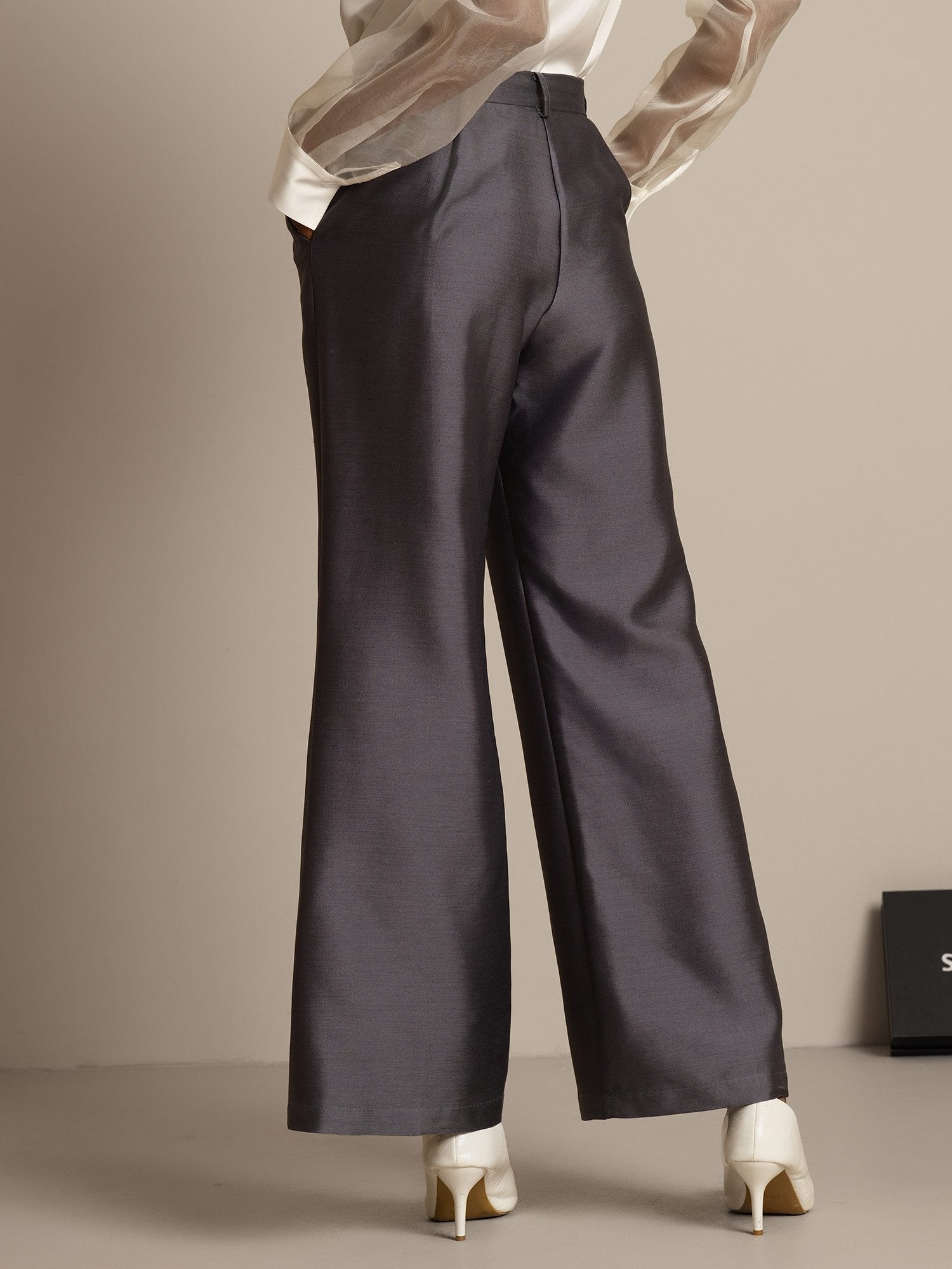 [Grå] SilkSilky-SE 32Momme Silk-Wool Blend Womens Pants 002,